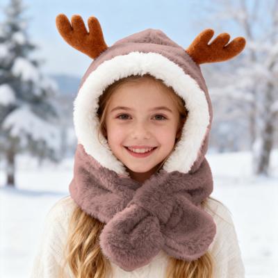Παιδικό Καπέλο Χειμερινό Ζεστό Πυκνωμένο Βελούδινο με Σχέδιο Κέρατα Αντιανεμικό Κλείδωμα Θερμοκρασίας Μαλακό Παιδικό Καπέλο Εξωτερικού Χώρου με Σχέδιο Κασκόλ