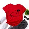 Cat No Cartoon Pattern Cotton T-Shirt Short Sleeve Round Neck Women 2d Print Tops