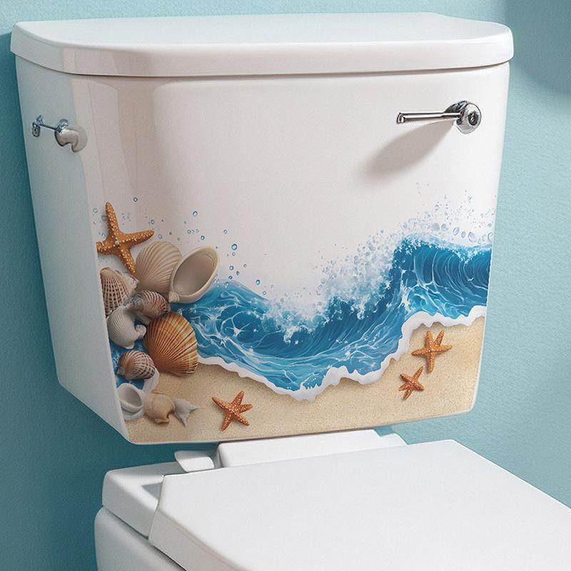 Azure Sea Beach Shell Bathroom Toilet Seat Waterproof Sticker Self-Adhesive Decorative Wall Sticker