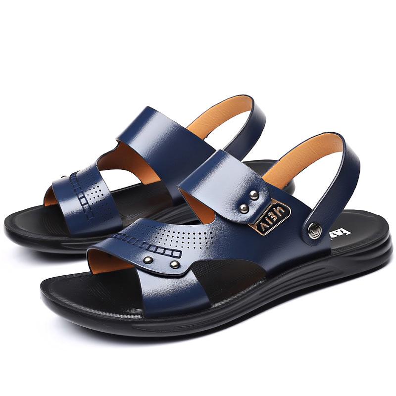 2025 Heren Slijtvaste Bruine Leren Sandalen - Jeugdtrend, Antislip, Ademend, Zomer Strand Schoenen.