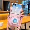 Built-in Magnetic Camera Style with Bracelet Leather Hinge Protective Case For Samsung Galaxy Z Flip 7 flip7 Lens Protect Cover