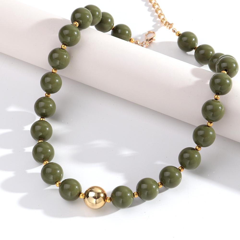 New Resin Round Beaded Chain Necklaces Bracelets for Women Man Statement Marbling Color Acrylic Choker Handmade Jewelry Gift