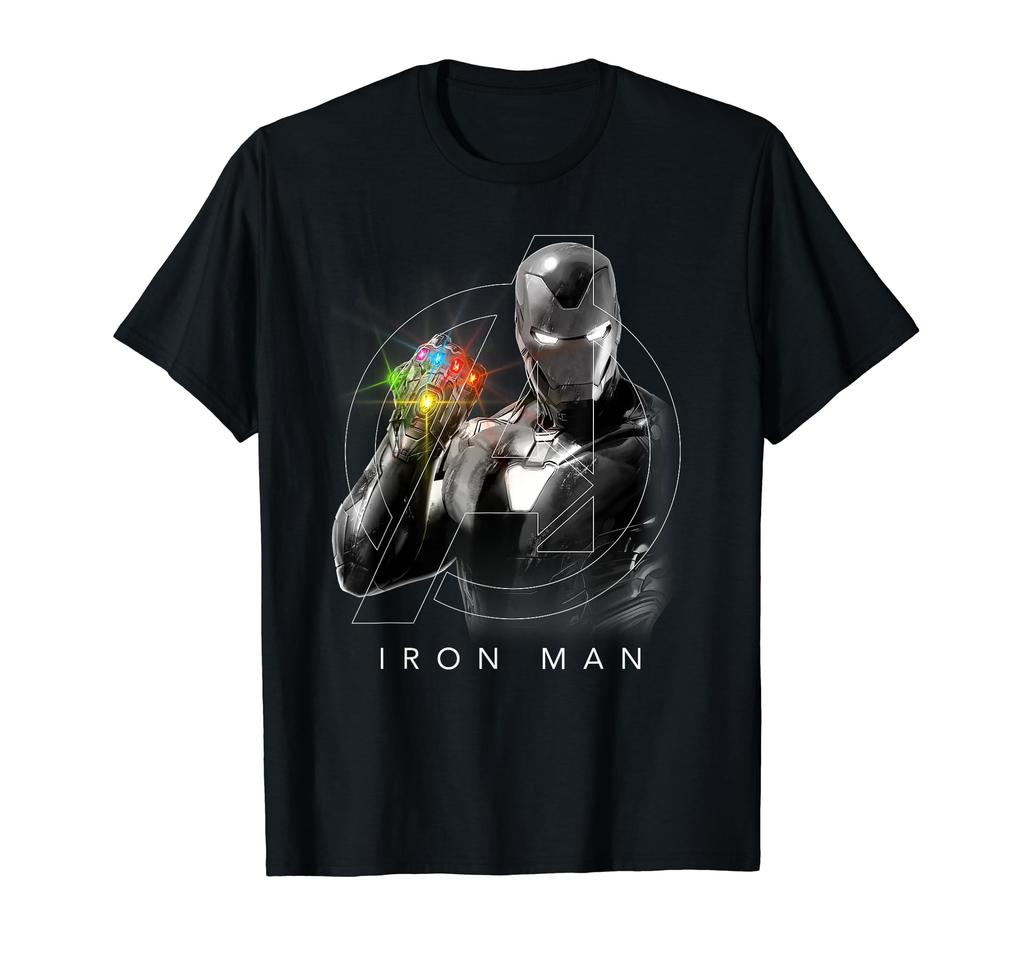 Marvel Avengers Endgame Glowing Stone Logo Overlay Portrait T-Shirt