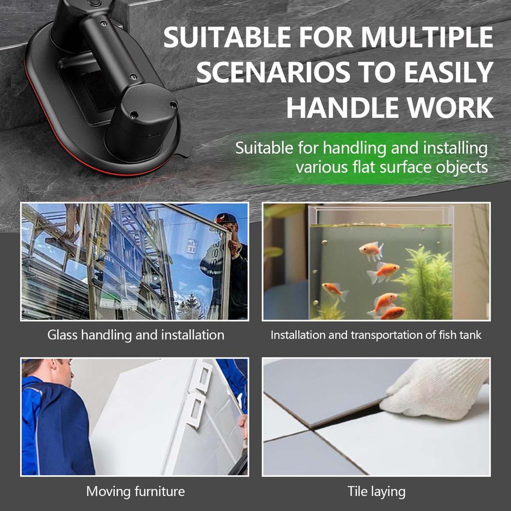 dual-motor suction cup. Manual material lift.300KG one-click strong adsorption. Transport tiles,large glass and smooth planes