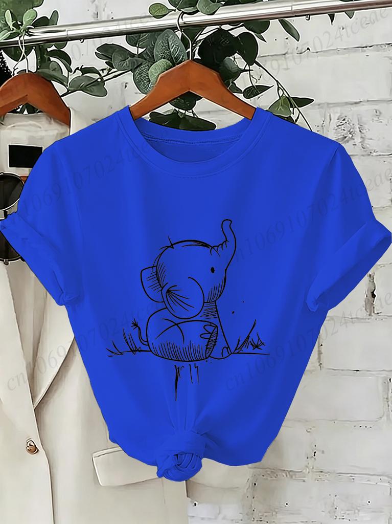 Elephant Graphic Women's T-shirt Unisex O Neck Short Sleeve Printed Tee Wild Animal Streetwear Casual Loose Daily Fashion Tops