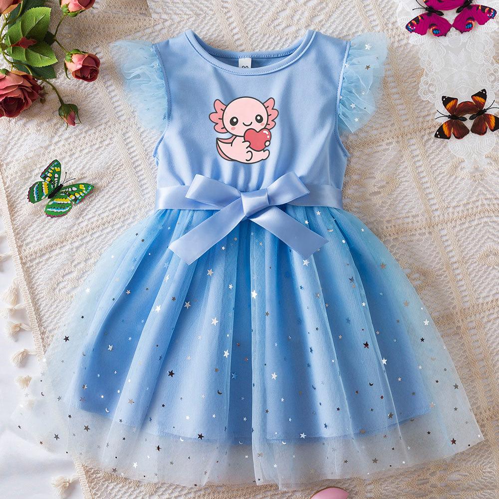 Hexagonal Dragon Princess Dress Butterfly Mesh Tutu Gown Girls Birthday Party Toddler Summer Outfit