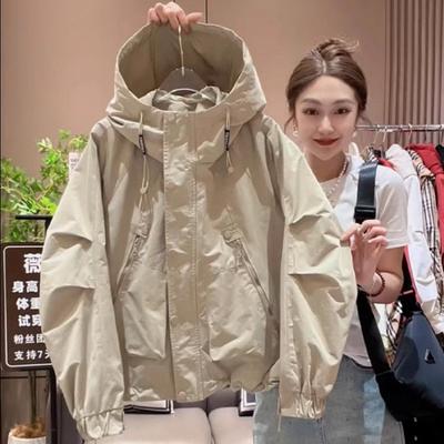 Short Korean Style Fashion Autumn New Loose Versatile Casual Waterproof Hooded Jacket Top for Women
