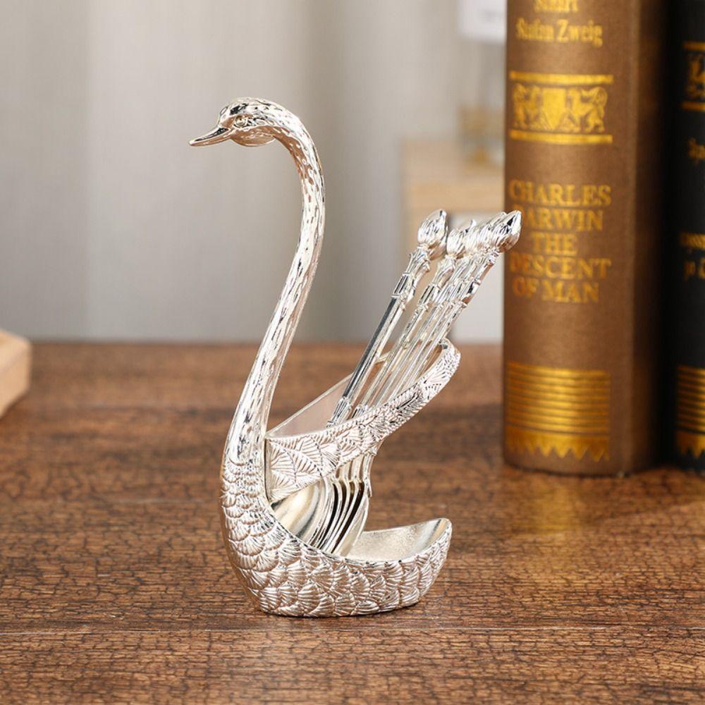 Luxury Dessert Utensils Nordic Dessert Cake Forks Swan Holder Coffee Spoons  Kitchen Use
