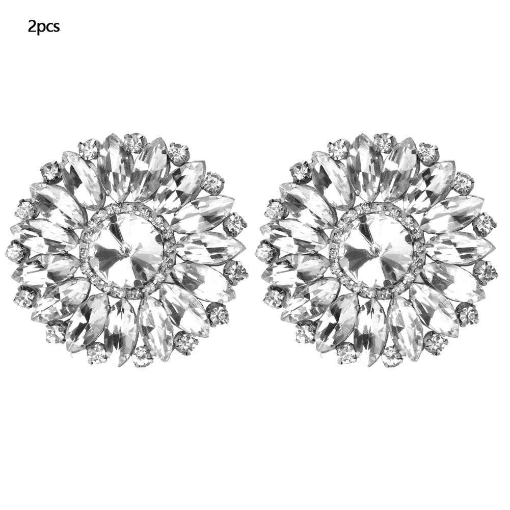 

2pcs Rhinestone Crystal Applique Sew On Faux Pearl Patch for Clothes Shoes Bag (#1)