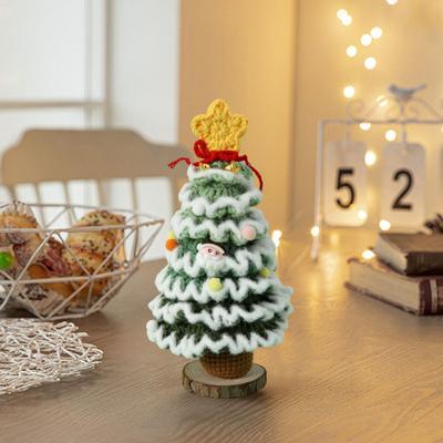 Handmade Crochet Christmas Tree Decoration Tabletop Knitted Small Artificial Flocking Christmas Tree for Home Office Holiday Decor