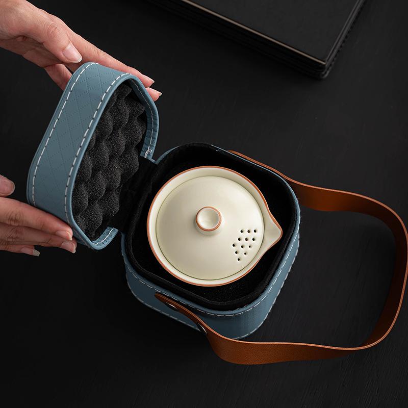 Ru Ofen Reise-Teeset Ein Kännchen Drei Tassen Praktisches Keramik-Kuaike-Tassenset für Draußen Geschäftsveranstaltungsgeschenke