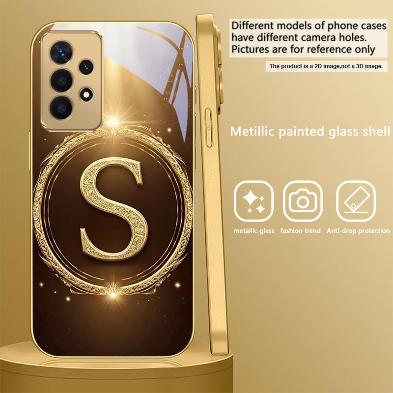 Laurel leaf ring gold For Samsung A 31 32 A33 A34 35 14 A15 13 A16 25 26 50 52 53 54 55 56 70 71 72 73 Golden glass phone case