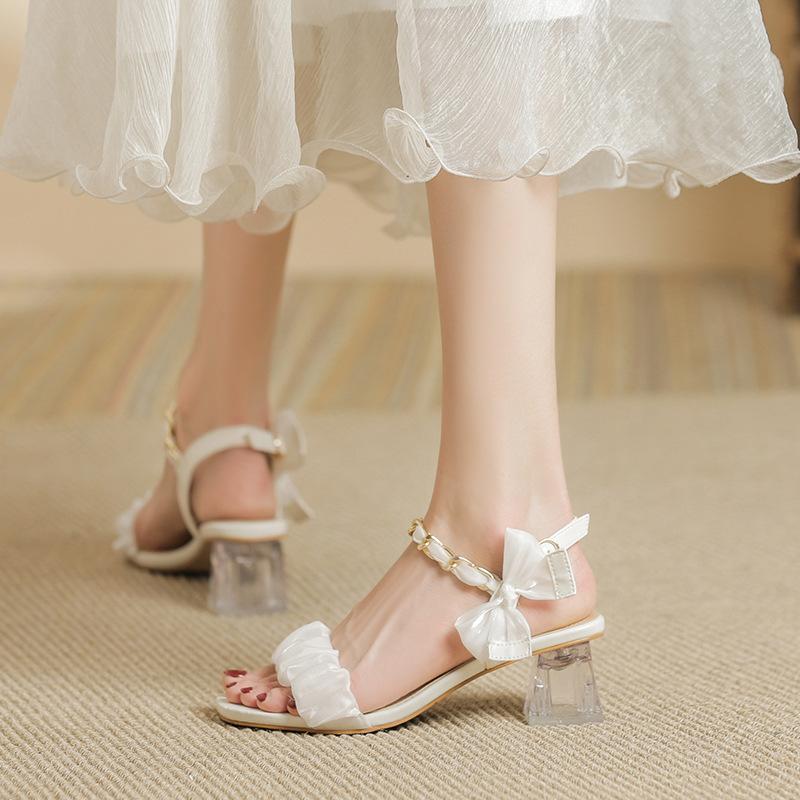 

Yuexinwang кожаные балетки для женской обуви Хуэйчжоу каблуки босоножки с открытым носком женские летние новые французские босоножки на высоком каблуке женские 40 белый