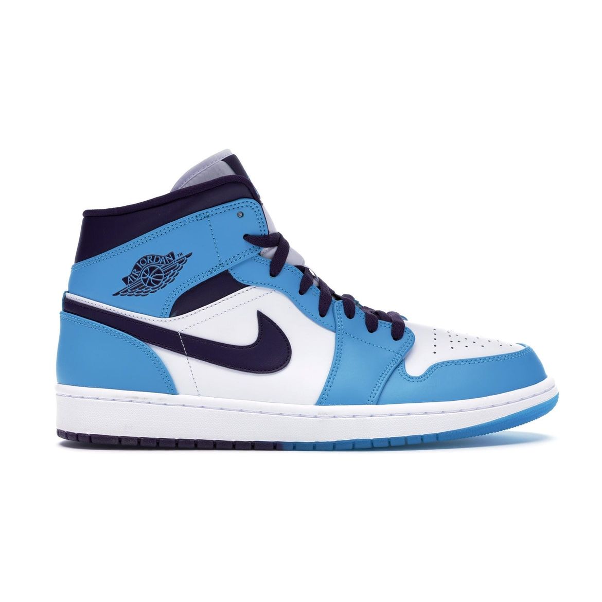 

Мужские кроссовки Air Jordan 1 Mid Hornets Синие небесно-голубые бело-черные 554724-415