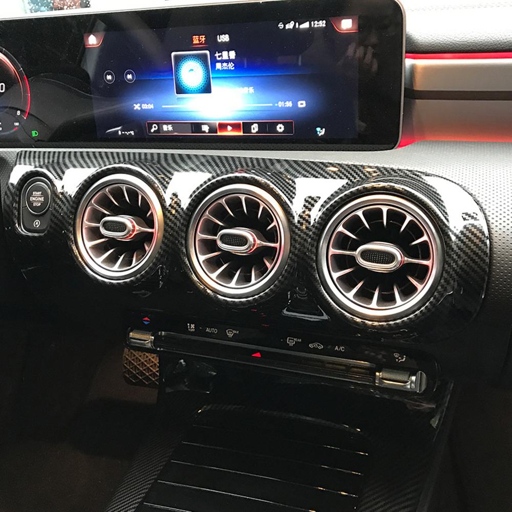 For Mercedes-Benz A-Class W177 2019-2026 CLA C118 2020+ Carbon Look Air Conditioning Vent Cover W/ Headlamp Switch Frame Trim