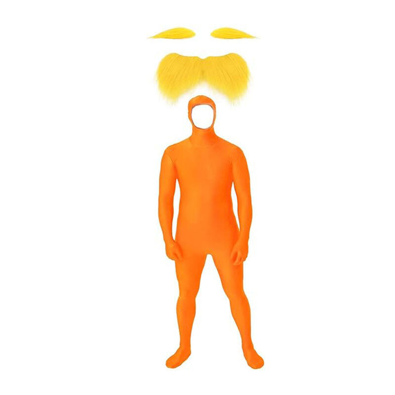 Tuta Zentai Arancione per Uomo Donna Costume Cosplay Tuta Festa di Halloween Baffi e Sopracciglia Gialli Travestimento