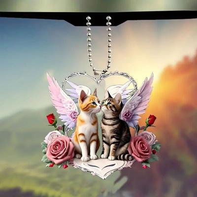 2D Acrylic Valentines Day Hanging Ornament Dogs Cat Pendant Car Interior Pendant Keychain Backpack Decoration New Year Gifts