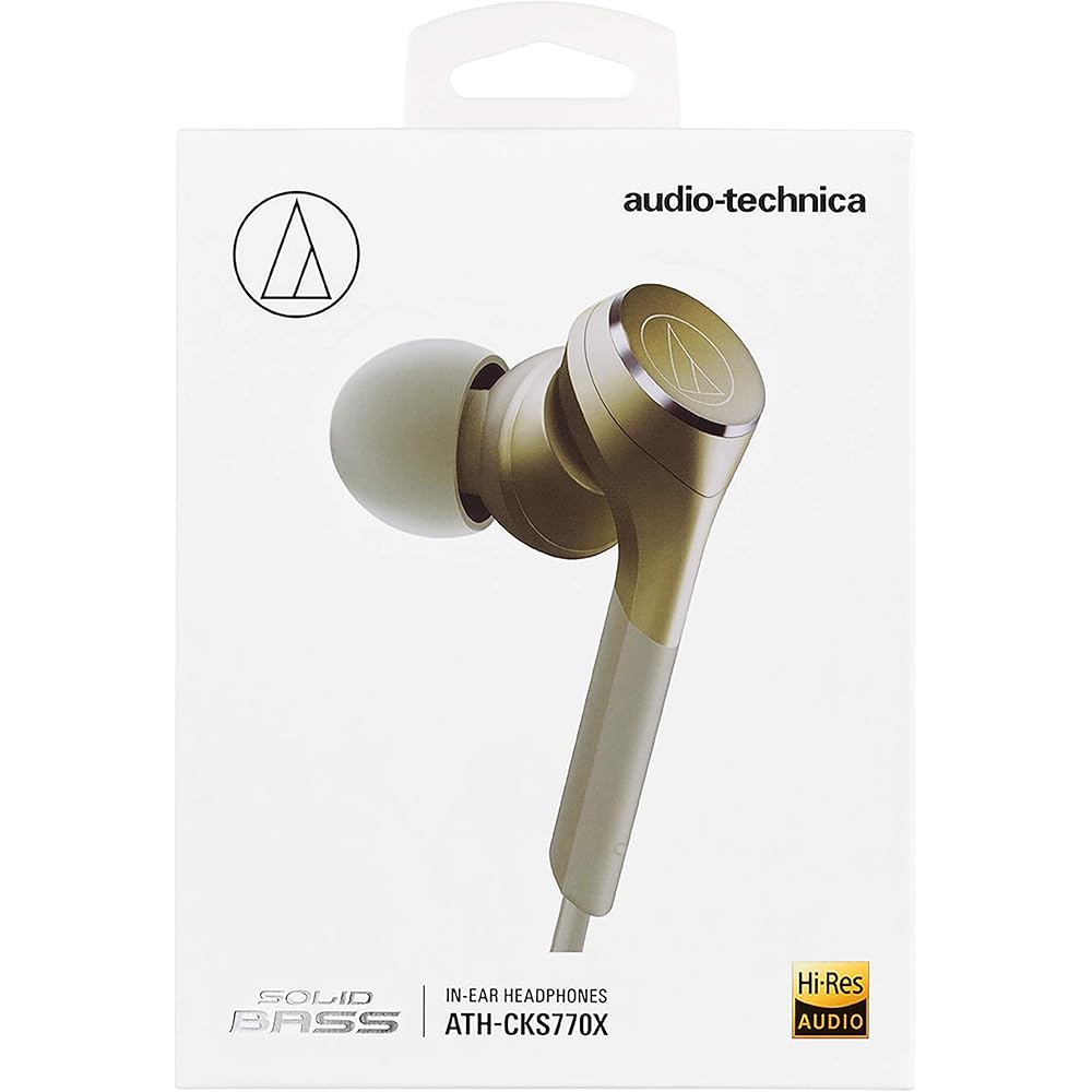 Audio-Technica SOLID BASS In-Ear Headphones, Wired, Deep Bass, High-Resolution Audio Compatible, Champagne Gold ATH-CKS770X CG