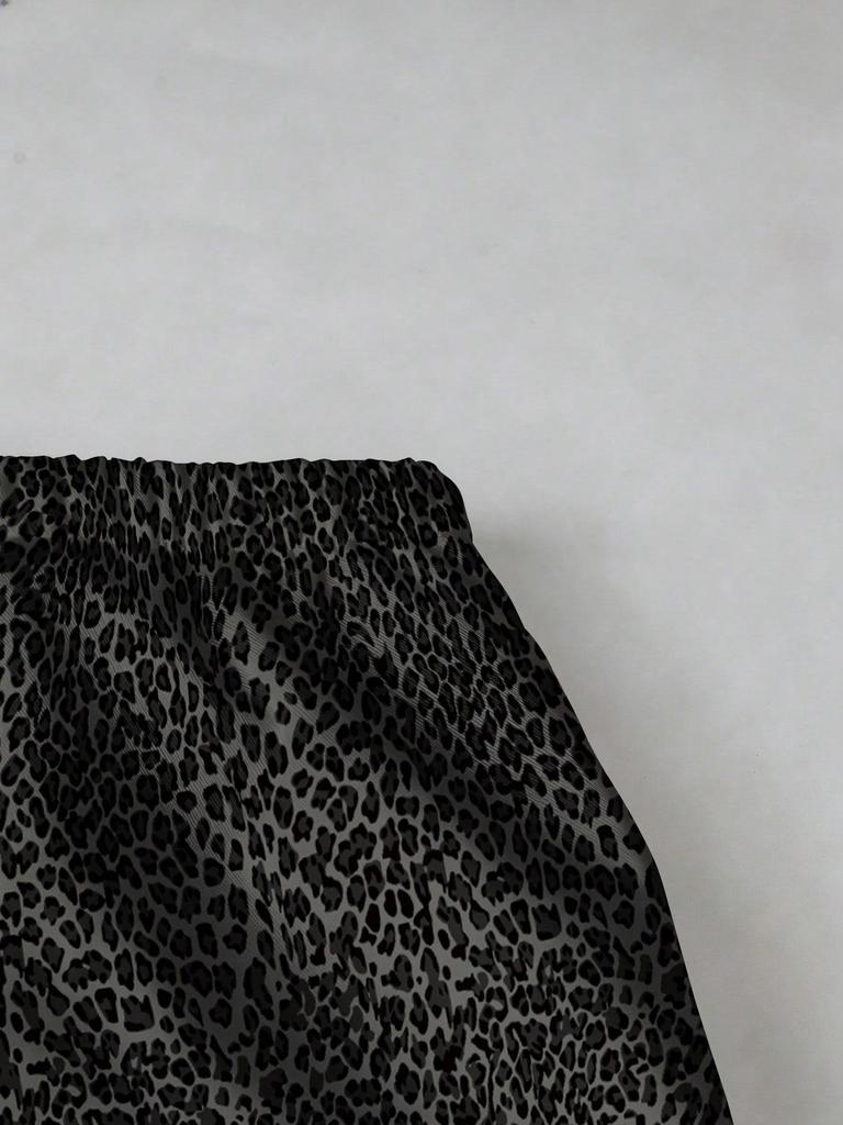 Women's Plus Size High Waist Leopard Print Wide Leg Pants - Summer Casual European American Style