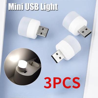 3 gab. USB portatīvais LED mini nakts gaisma Maza apaļa lampa USB apgaismojums naktī ideāli piemērots guļamistabai