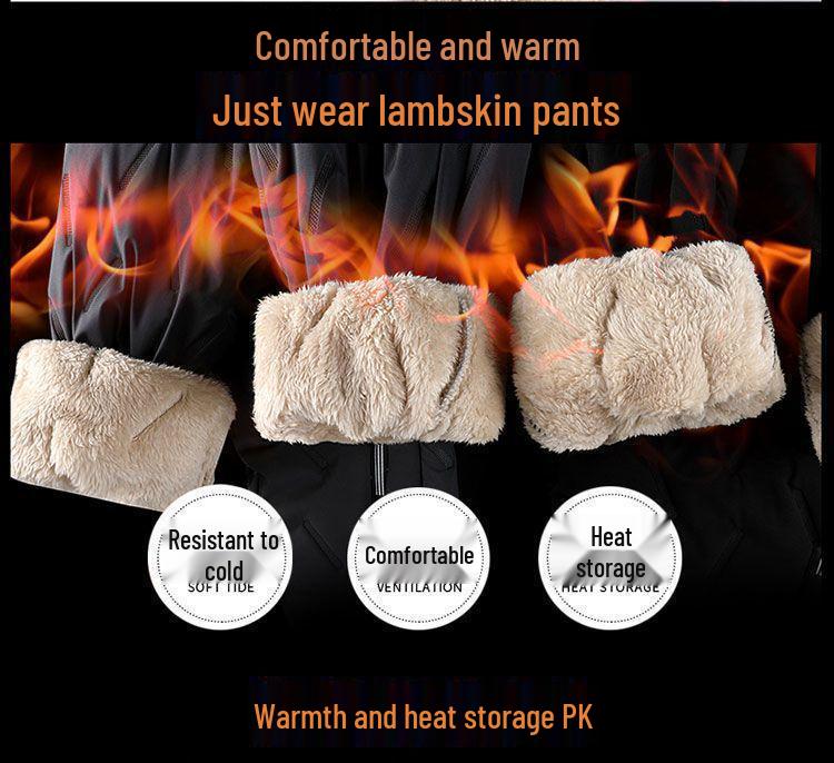 Men's Plus Size Fleece-Lined Lambswool Pants - Thick, Windproof, and Cold-Proof Winter Trousers