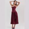 European and American Sexy Women's Clothing New Suspender Sleeveless Slim Dress Pleated Skirt Long Dress