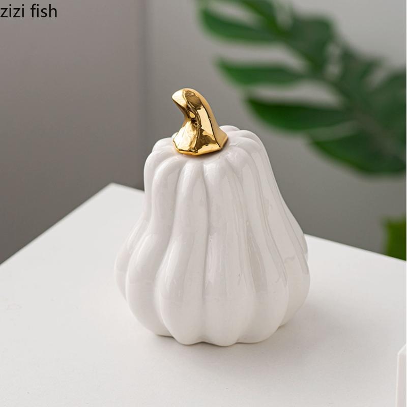 Ceramic Pumpkin Ornaments Home Decoration Crafts Halloween Gift Desktop Display Sculpture Model Figurines Miniatures Statue