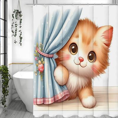 Cortina de Ducha de Gato Lindo, Cortina de Ducha Decorativa para Baño, Cortina de Ducha Impermeable con Ganchos