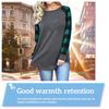 Women T-shirt Round Neck Long Sleeve Splicing Plaid Casual Top