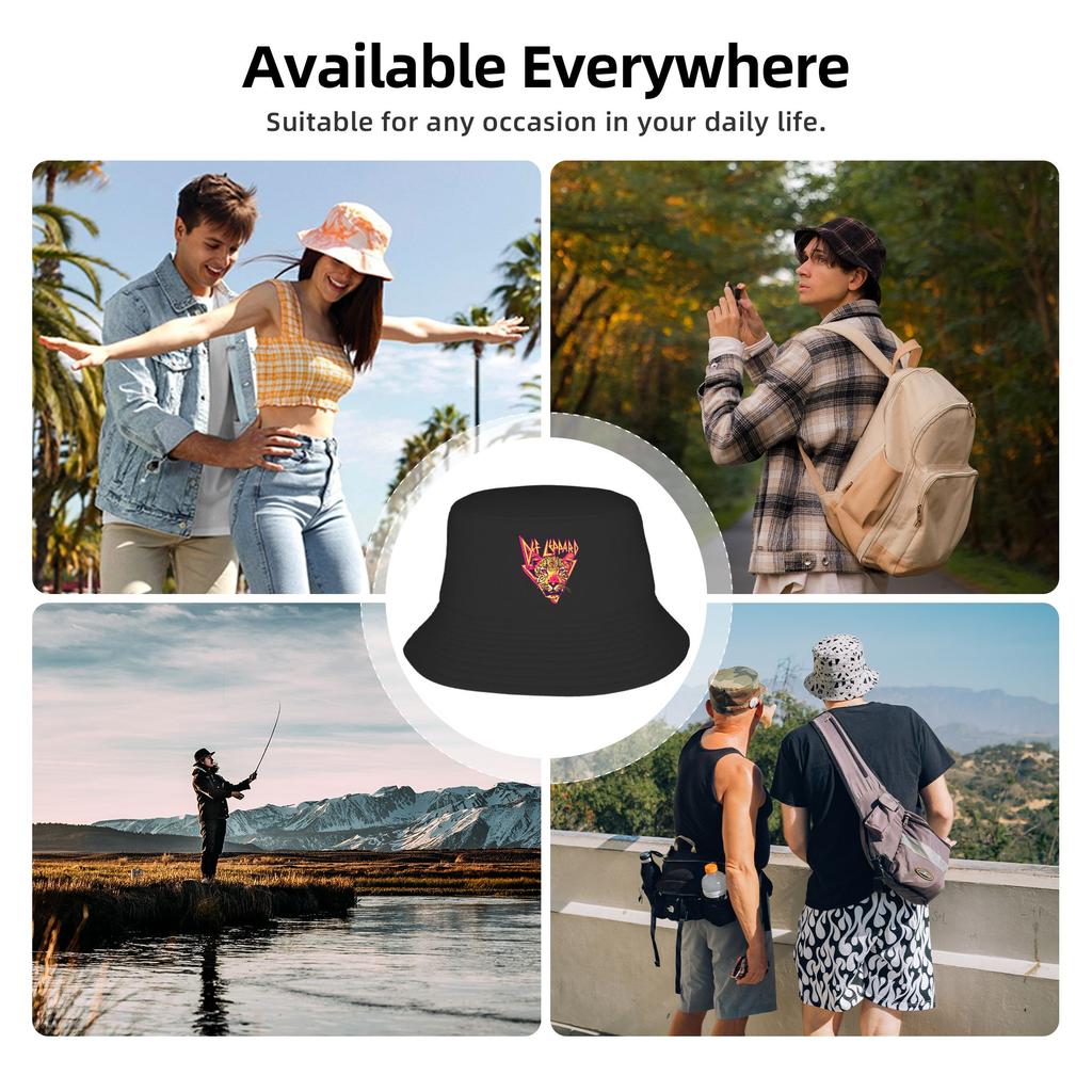 1980S Def Leppard Bucket Hat For Women  Fisherman Hats Casual Beach Travel Caps Portable Street Style Graphic Visor Hats