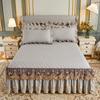 European solid color washed padded bed skirt four-piece set lace lace princess wind bed cover non-slip fixed Nordic