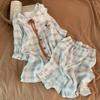 Cute doll collar blue plaid sausage puppy pajamas women's summer short-sleeved shorts two-piece set lazy style loungewear