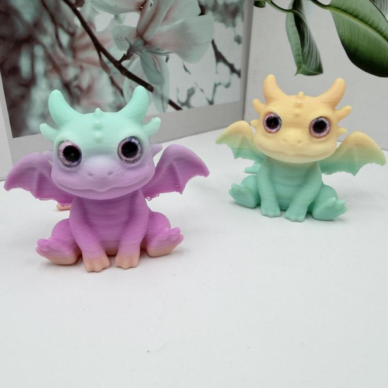 4Pcs Cute Little Flying Dragon 3D Printed Toy Simulation Animal Flying Dragon Toy Realistic Eyes Creative Desktop Decor Toy Gift
