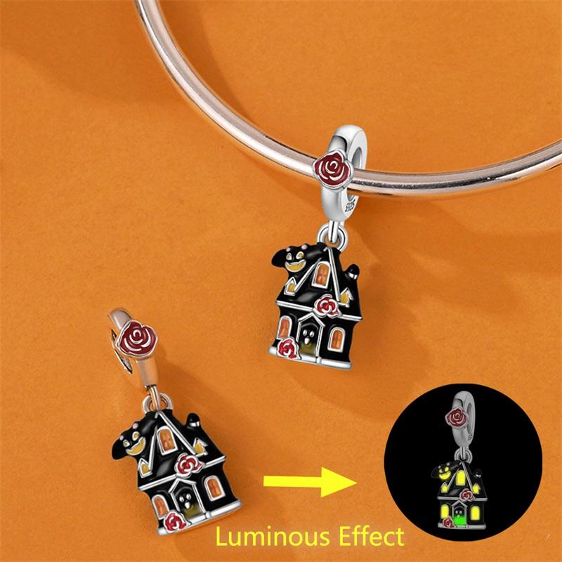 Halloween Party Kupfer Gothic Leuchtende Fledermaus Mitternacht Schloss Anhänger Perlen Passen Charms Armband Für Schmuckherstellung Frauengeschenke