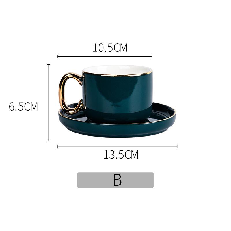 Tasse à café en céramique Tasse à thé Soucoupe Ensemble Bordure dorée Porcelaine verte Tasse à café Lait 200 ml