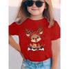 Christmas Children's T-Shirt Cartoon Deer Print Girl Clothes Cute Cartoon Pullover Tees Boy Top Casual Loose Children's Clothing