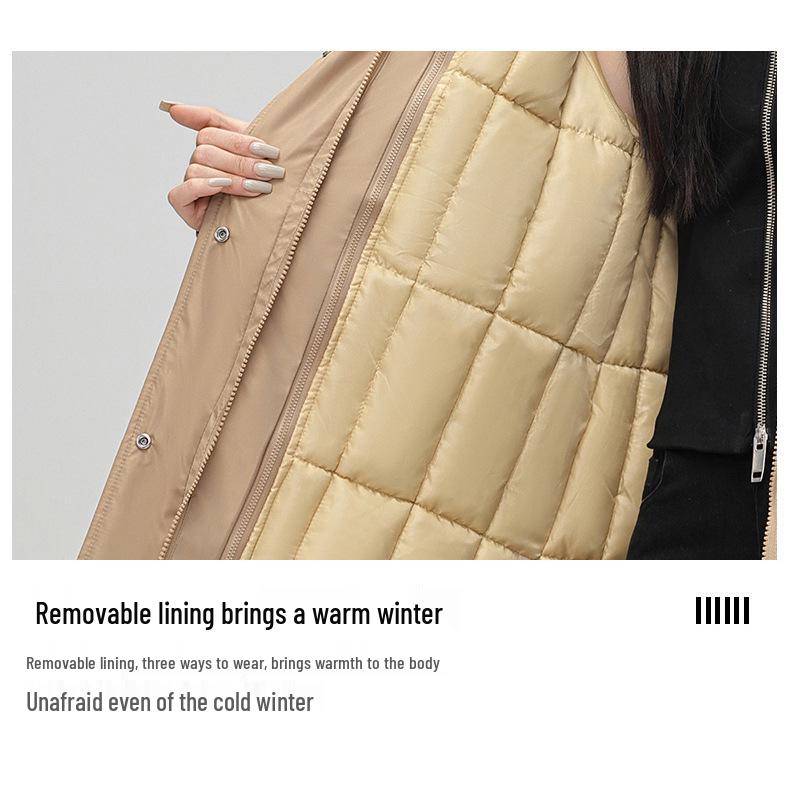 Women's Mid-Length Parka with Large Fur Collar, 2026 Edition - One Coat, Three Styles with Removable Liner and Thickened Cotton