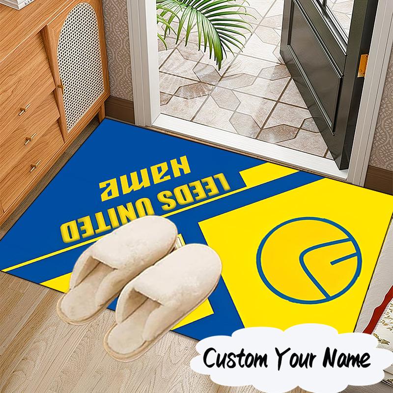 Custom Name Leeds Crest Rug for Living Room, Game Rooms, Office, Bedroom, Floor Mat Playful Design, Fan Gifts Christmas Decor