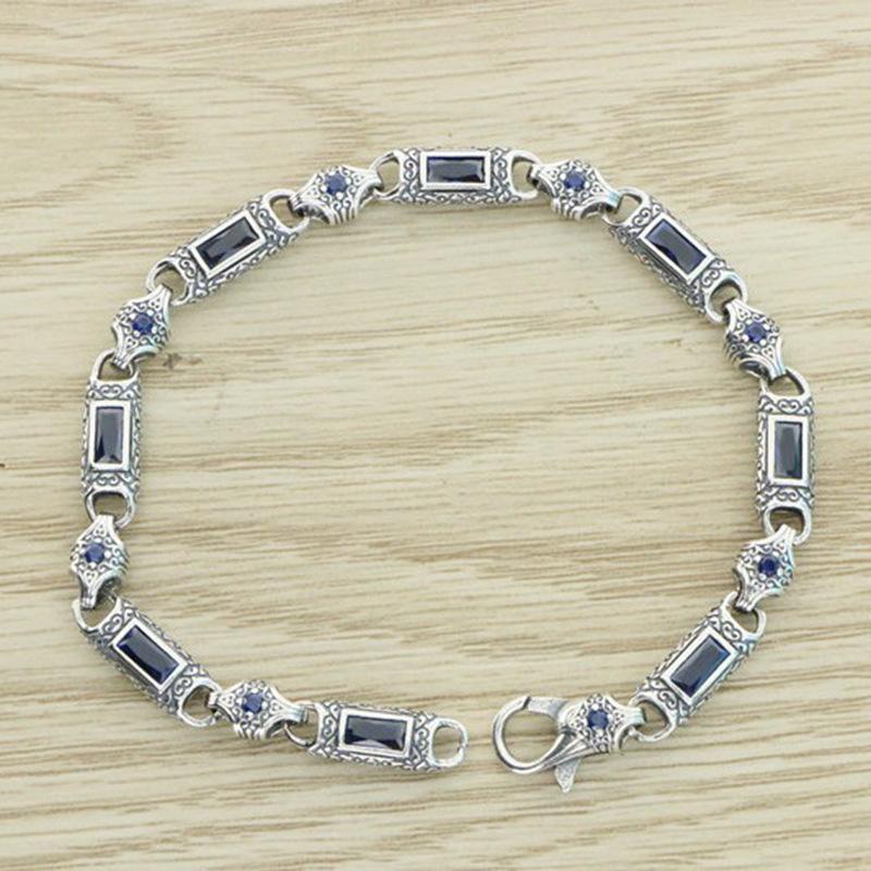 Zircon Inlaid Stone Tang Grass Pattern Bracelet Retro Men s and Women s Trendy Personalized Jewelry 2026 18CM