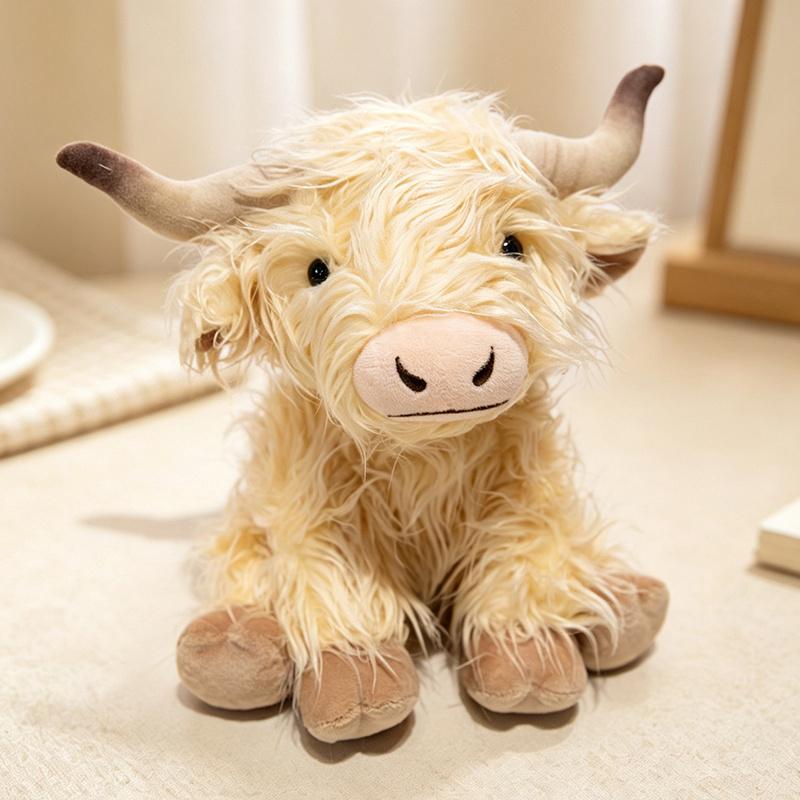 Long Hair Highland Cattle Plush Toys Fluffy Realistic Cattle Doll Funny Sit&Stand&Lying Pose Animal Doll Cute Desktop Decor