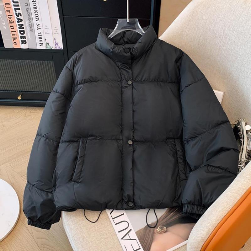 Chaqueta Acolchada Cortavientos de Color Sólido para Mujer Invierno Abrigo Corto Grueso Cálido Parka Esponjosa Tops Vintage