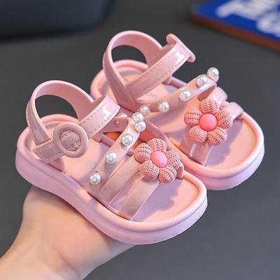 1 Pair Girls Sandals,Summer Soft Bottom Pearl Shoes,Children Non-slip Girls Beach Shoes