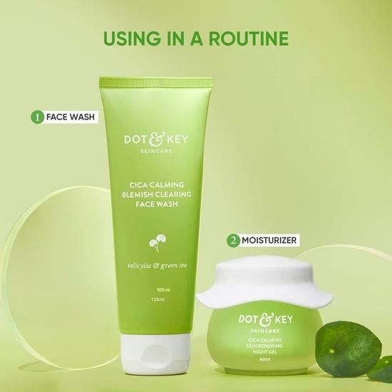 Dot & Key Cica Niacinamide Skincare Combo | Night Gel 60 ml, Face Wash 100 ml | Do skóry tłustej i trądzikowej | Dla kobiet i mężczyzn