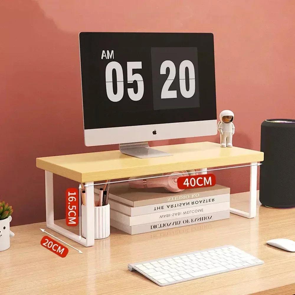Office Desktop Computer Stand Rack Bracket Raised Shelf Laptop Monitor Wooden Table Home Storage Holders Utility Accessories