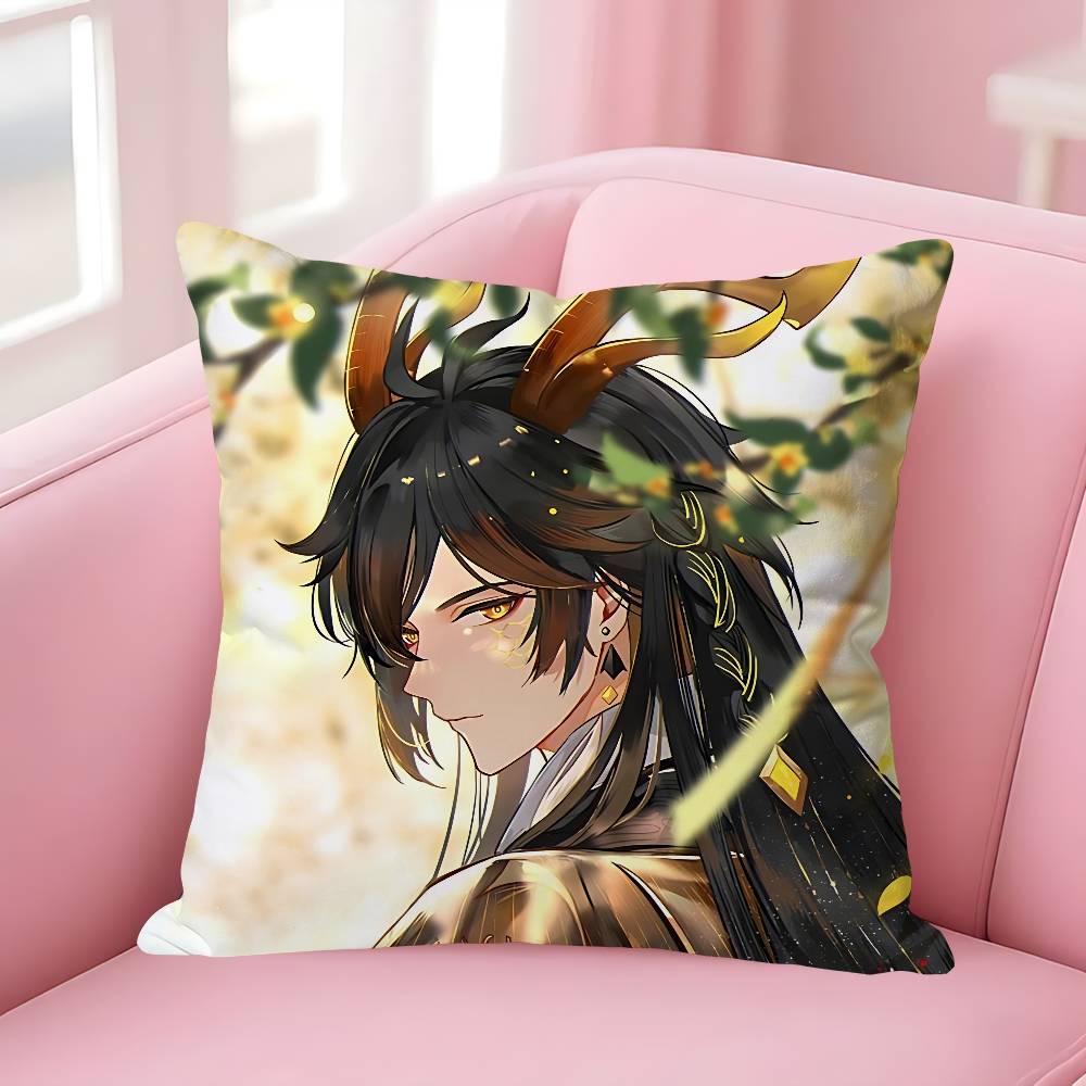 Zhongli GGenshin Impact Pillow Cases for Bedroom Living Room Sofa Home Decor Polyester Cushion Cover with Zipper