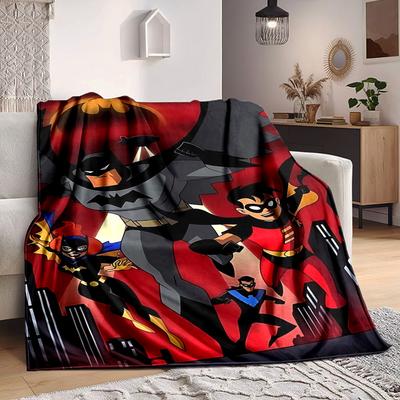 1pc Superheroes Gotham Flannel Throw Blanket - Lightweight Soft Warm All-Season Blanket for Sofa, Bed, Travel, Camping  L1029154