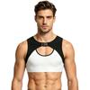 Men Mesh Patchwork Crop Top Sleeveless Front Hollow Out Buckle Color Block Vest Tank for Wrestling Running Training Workout