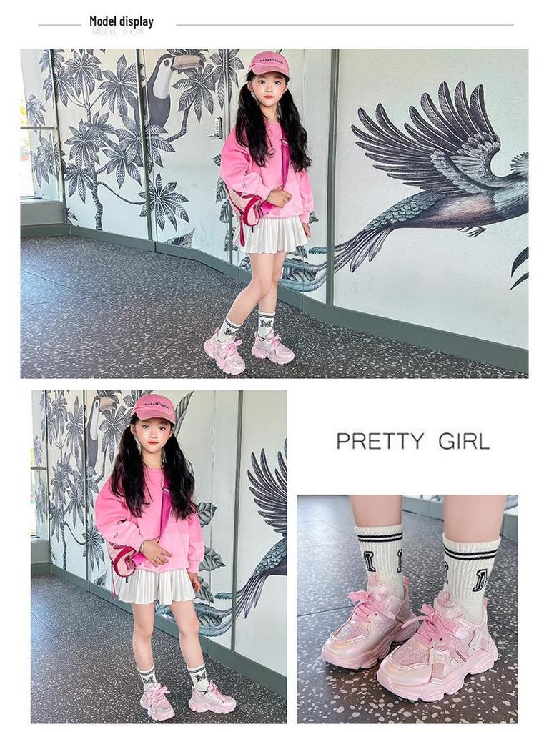 Girls' Lightweight Non-Slip Sports Shoes - Spring 2026 Soft Sole Fashion for Middle & Big Kids