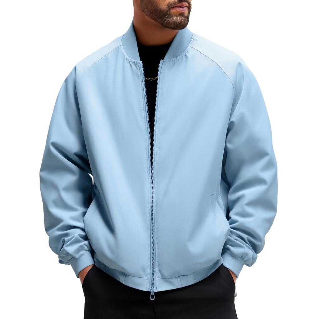 Men's Casual Solid Color Loose Thin Jacket, Men's Windproof Zipper Baseball Collar Jacket Jacket