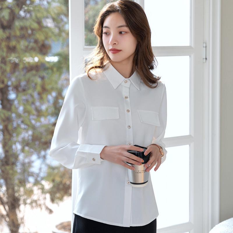 

2022 Women s Long Sleeve Korean Style Solid Color Professional Slimming Shirt for Spring and Autumn Extra Extra Large белый